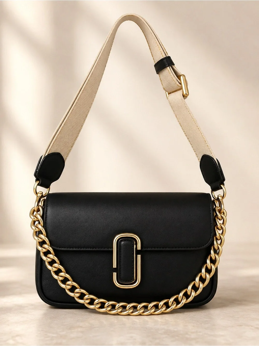Marc Jacobs The J Marc Mini Black Leather Shoulder Crossbody Bag Chain Strap